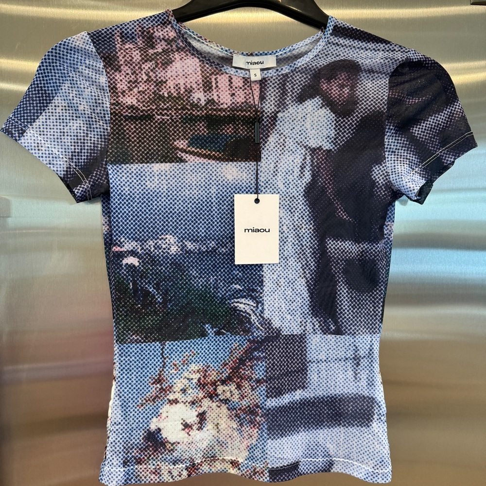 NWT Miaou Blue Memoirs Mini Tee Cropped Mesh Shirt Top